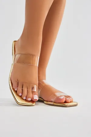 Abbie Clear Flat Sandals - Gold