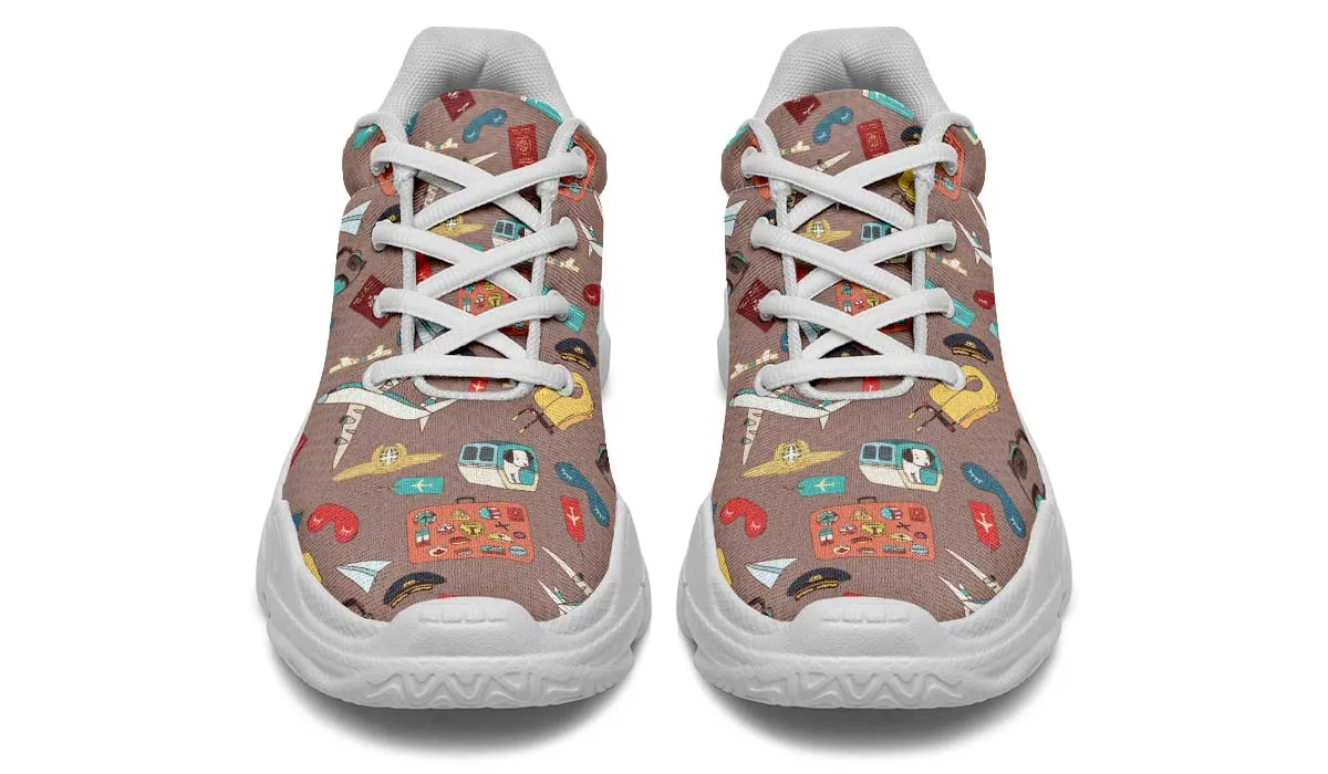 Airplane Travel Icons Chunky Sneakers