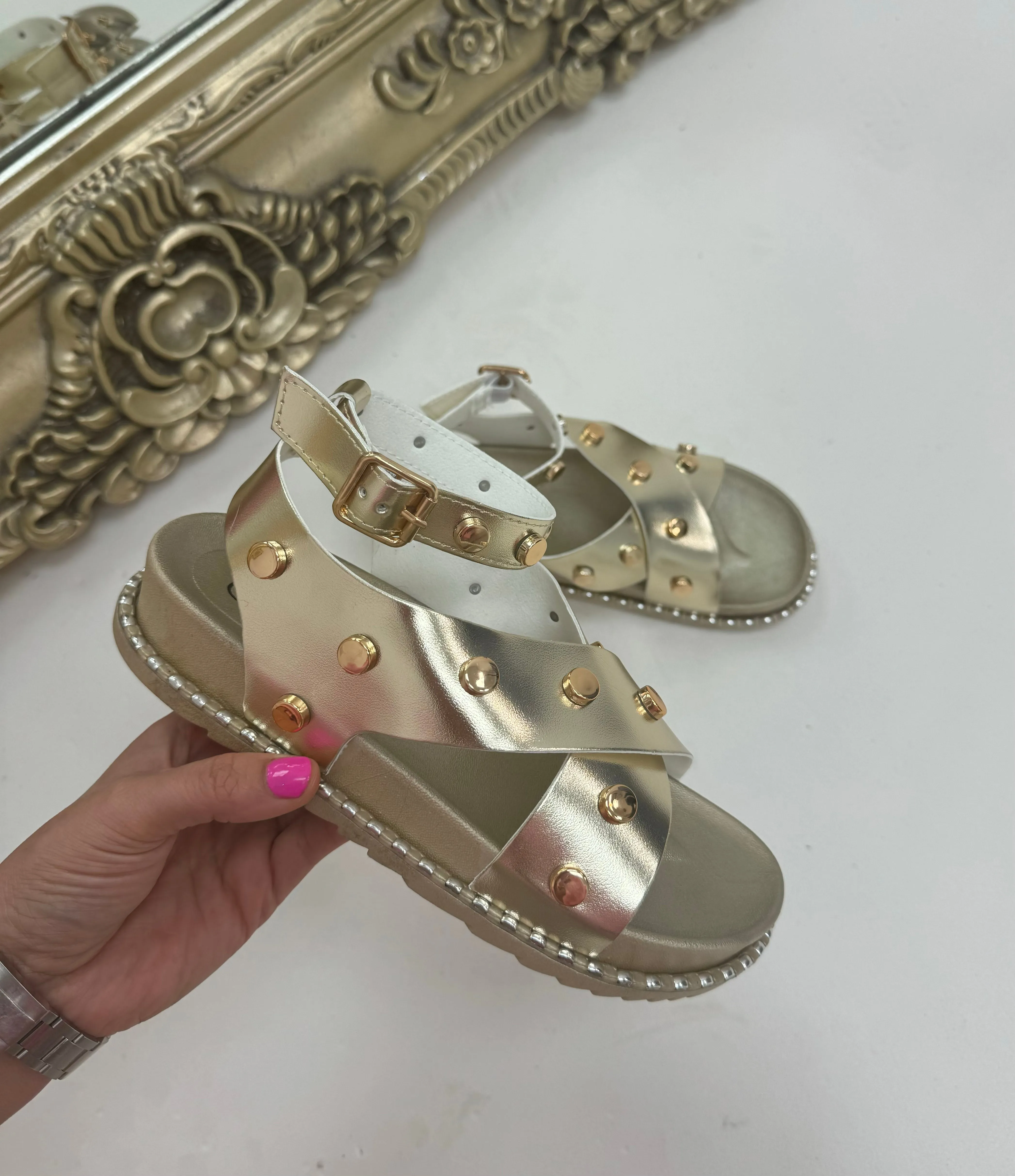 Aitana gold stud sandals