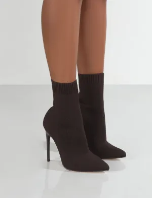 Allie Chocolate Pointed Sock Ankle Boots