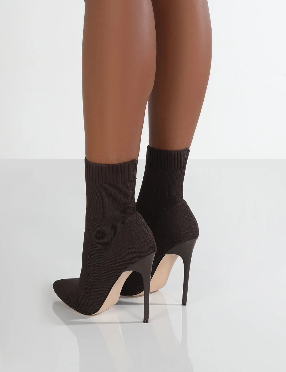 Allie Chocolate Pointed Sock Ankle Boots