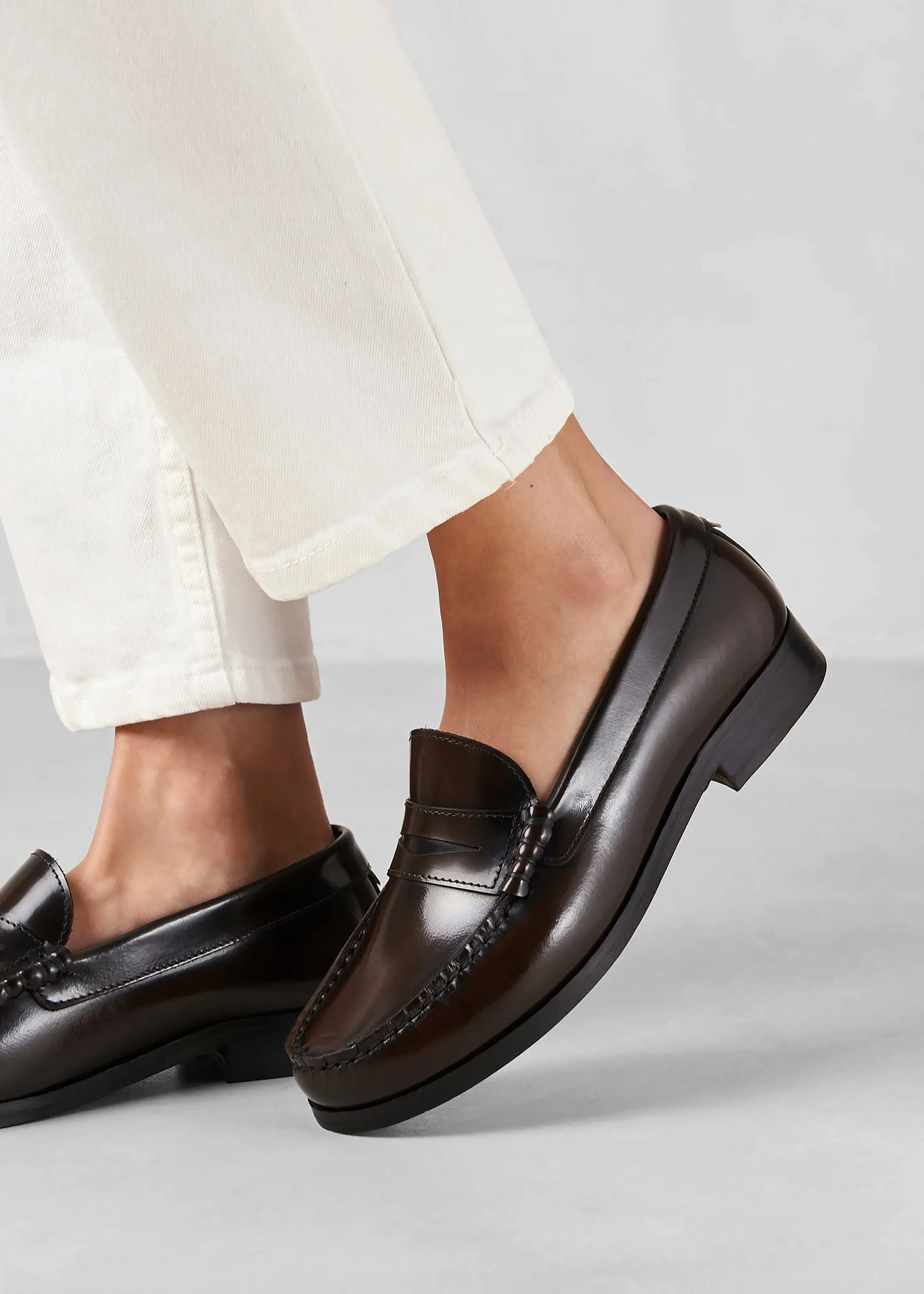 Alohas Rivet Brushed Leather Loafers - Coffee Brown