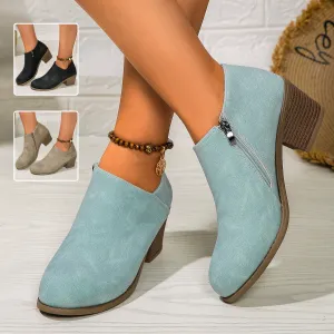 Ankle Boots Chunky Heel Round Toe Ankle