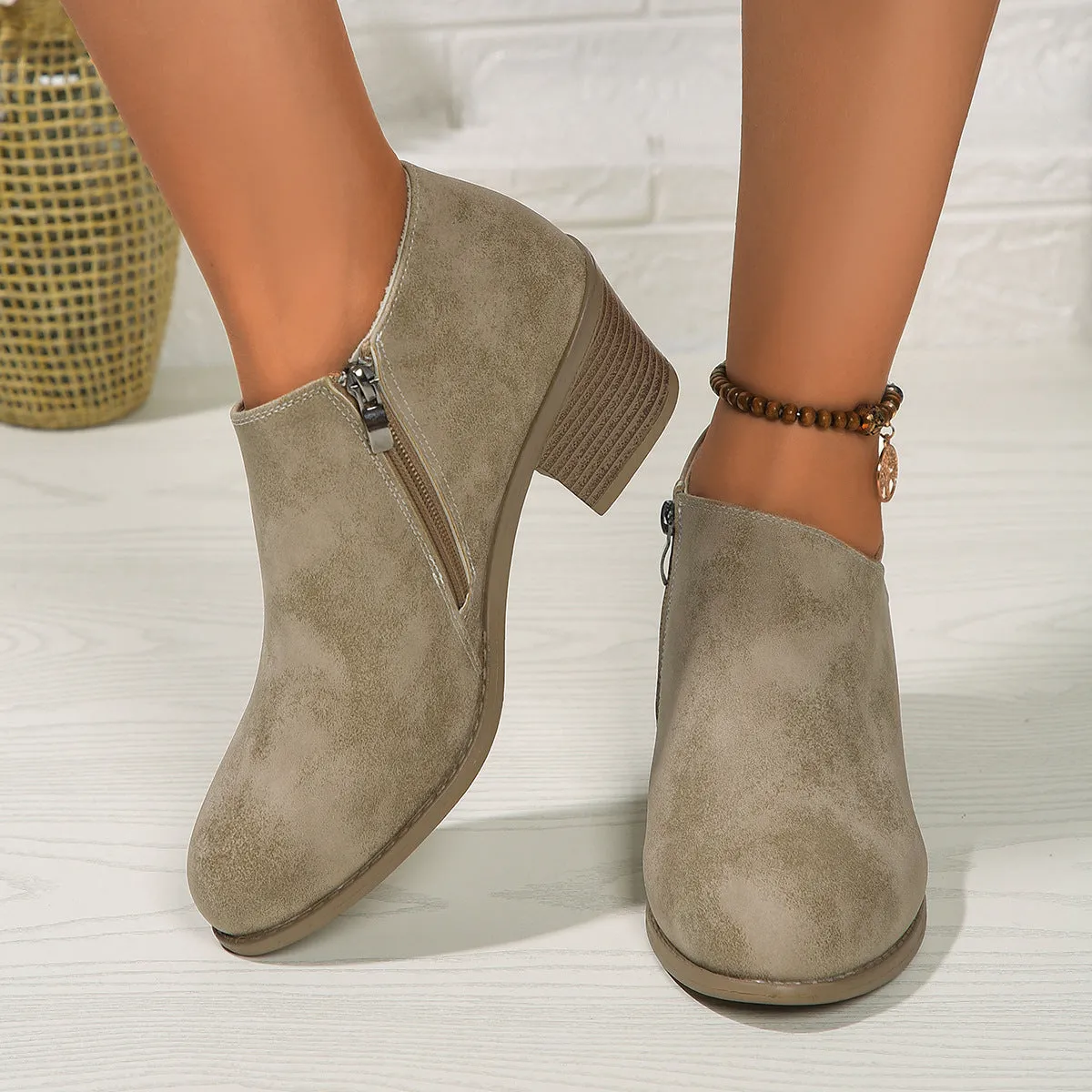 Ankle Boots Chunky Heel Round Toe Ankle