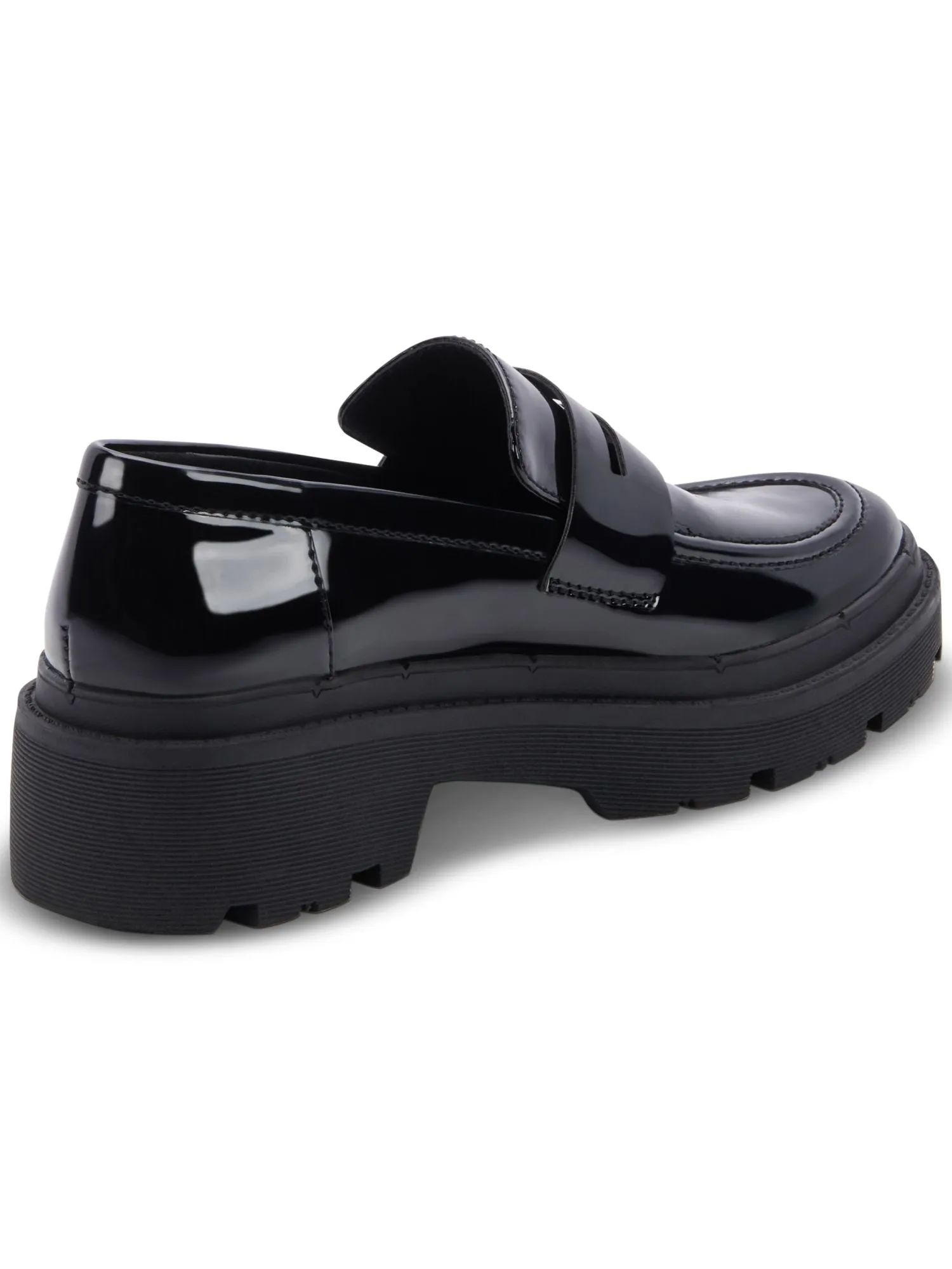 AQUA COLLEGE Womens Black 1" Platform Penny Keeper Lug Sole Waterproof Saanvi Round Toe Block Heel Slip On Loafers Shoes M