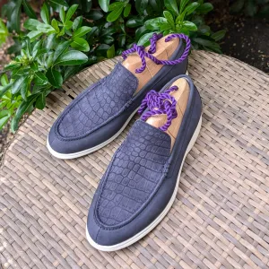 Ascot Cannes - Navy Nubuck Crocodile & Suede