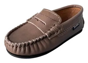 Atlanta Mocassin Boy's and Girl's Smooth Leather Penny Loafers, Taupe