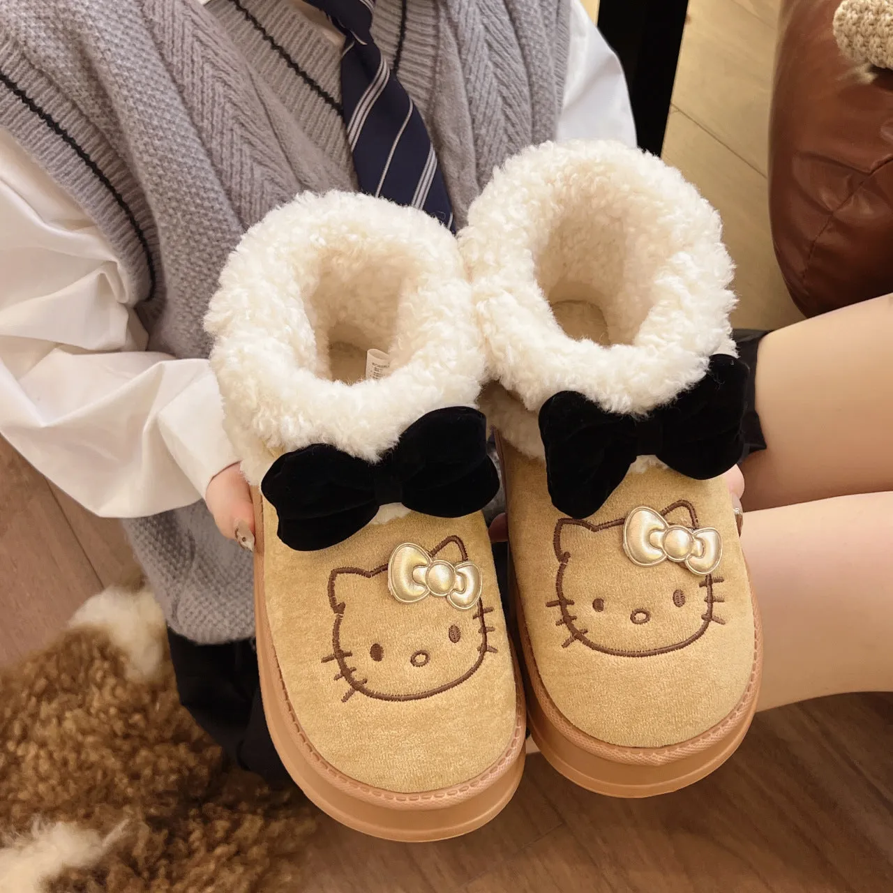 Authentic Brown Kitty Fuzzy Snow Boots KI661