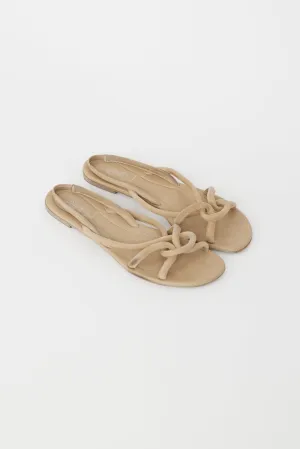 Beige Suede Knotted Flat Sandal