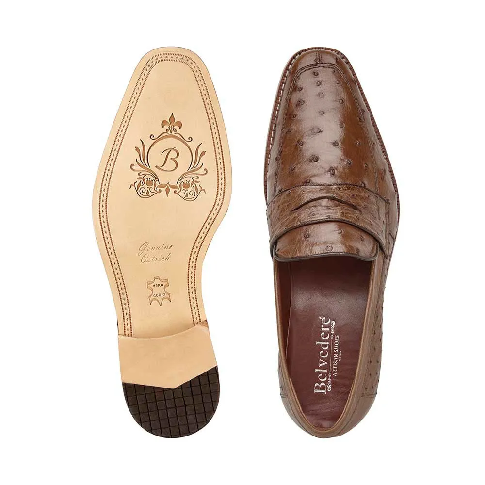 Belvedere Espada Men's Genuine Ostrich Split-Toe Penny Tabac Loafers