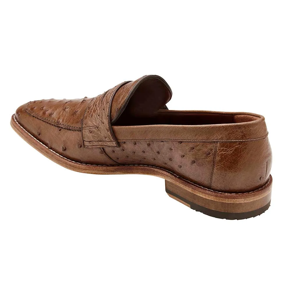 Belvedere Espada Men's Genuine Ostrich Split-Toe Penny Tabac Loafers