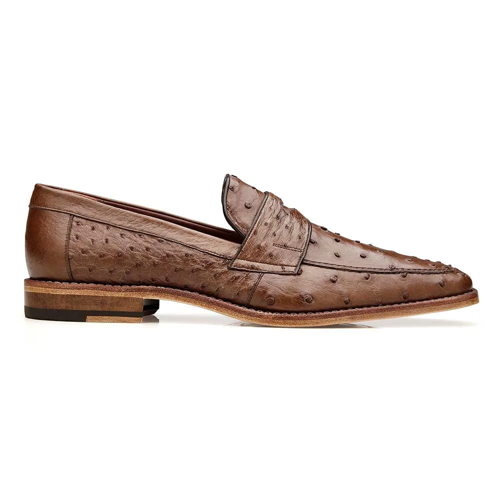 Belvedere Espada Men's Genuine Ostrich Split-Toe Penny Tabac Loafers