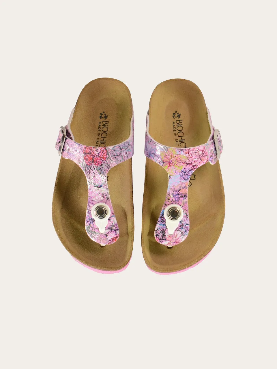 Biochic Girls 1830 Purple Floral Flat Sandals