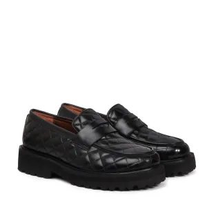 Black Diamond Stitched Leather Lug Sole Light Weight Loafer For Men by Brune & Bareskin