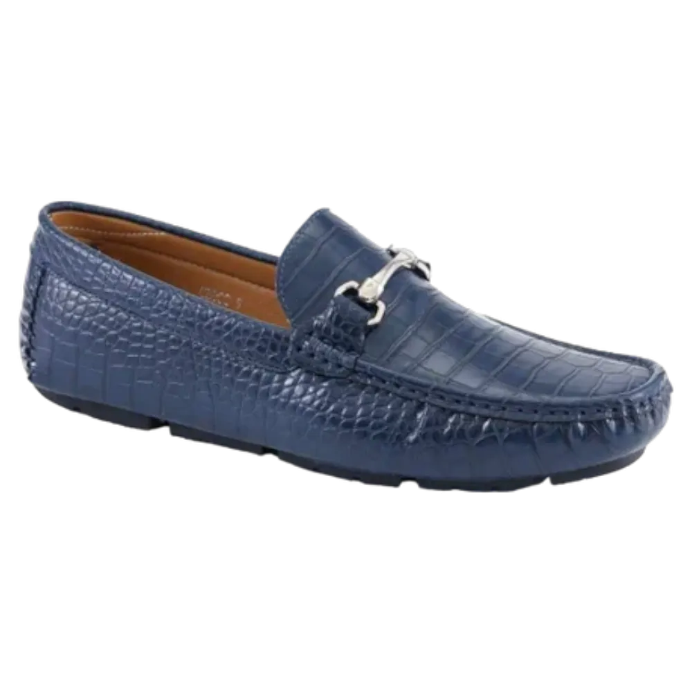 Blue Men's Croc Leather Loafer Sliver Buckle Summer Shoes Fashion Design