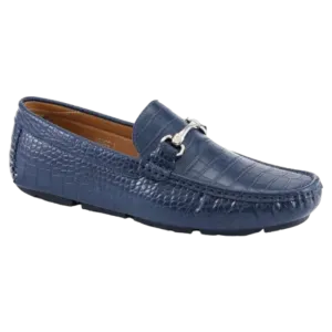 Blue Men's Croc Leather Loafer Sliver Buckle Summer Shoes Fashion Design