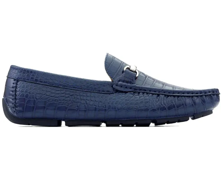 Blue Men's Croc Leather Loafer Sliver Buckle Summer Shoes Fashion Design