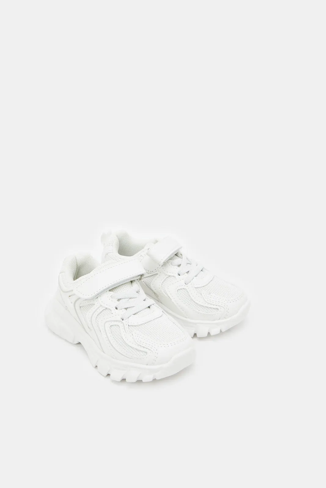 Boys White Material Block Chunky Sneaker