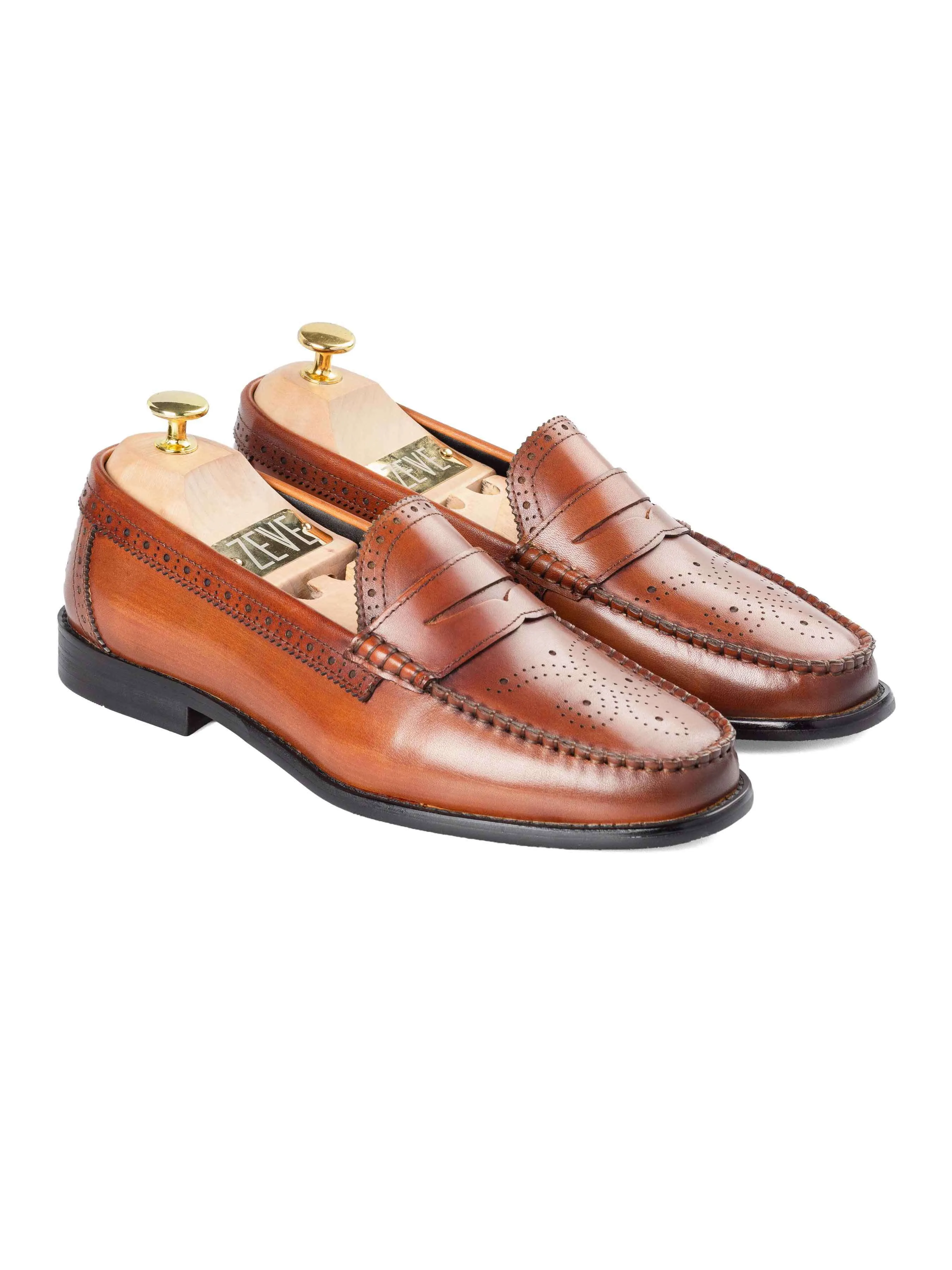 Brogue Penny Loafer - Cognac Tan