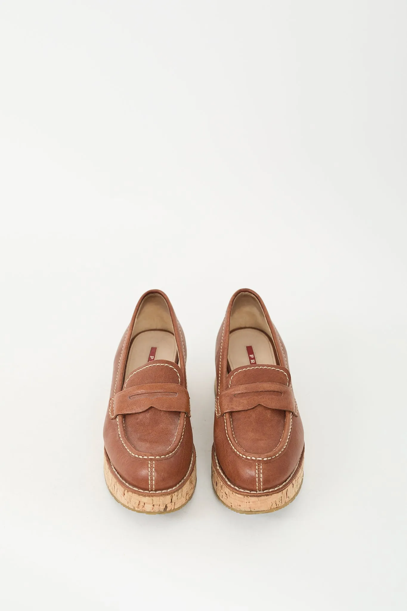 Brown Leather Cork Plaform Penny Loafer