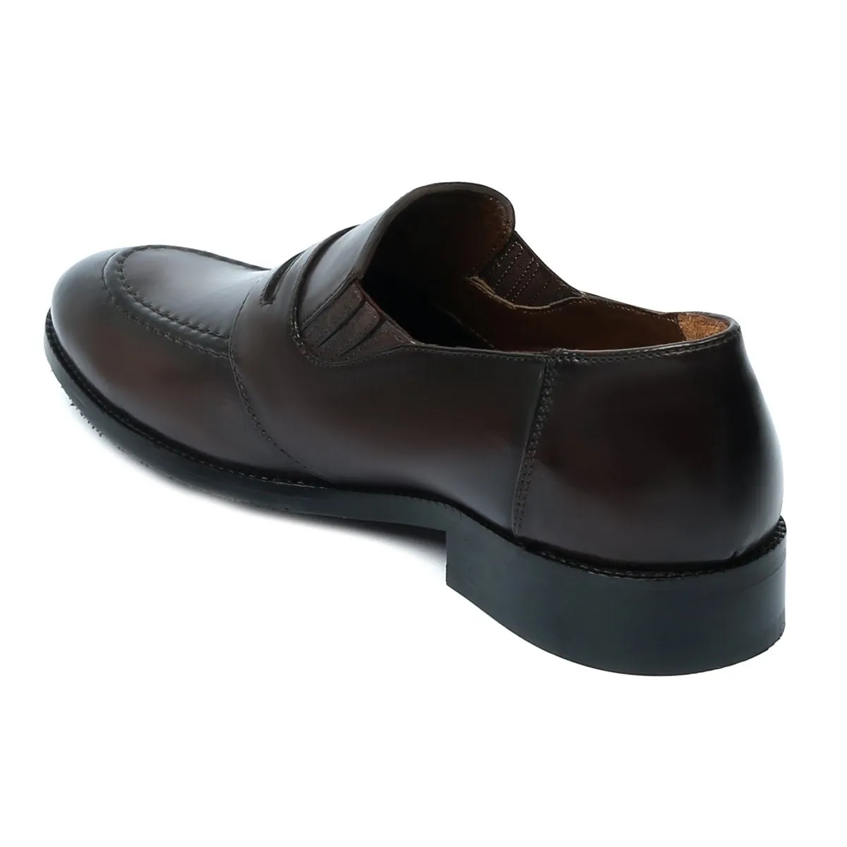 Burnished Dark Brown Penny Loafers in Genuine Leather