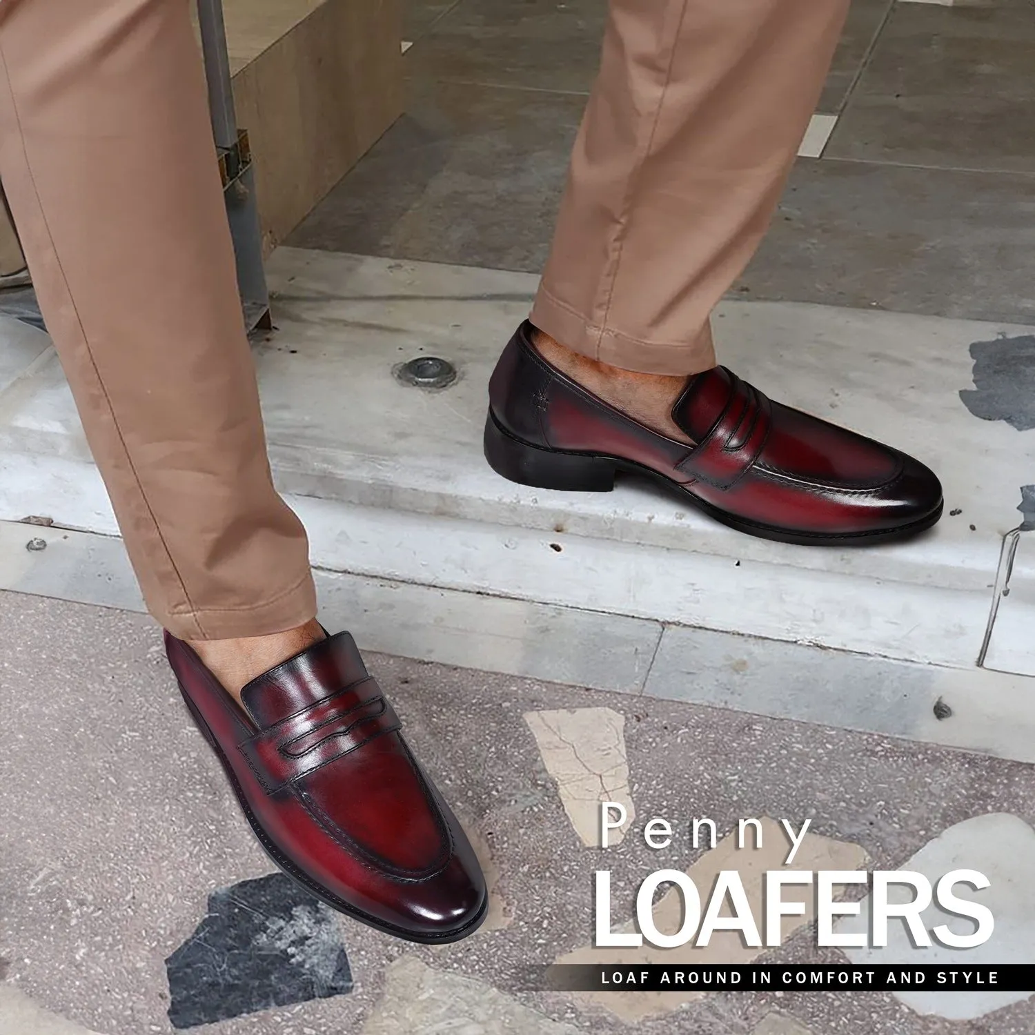 Burnished Wine Penny Loafer in Genuine Leather