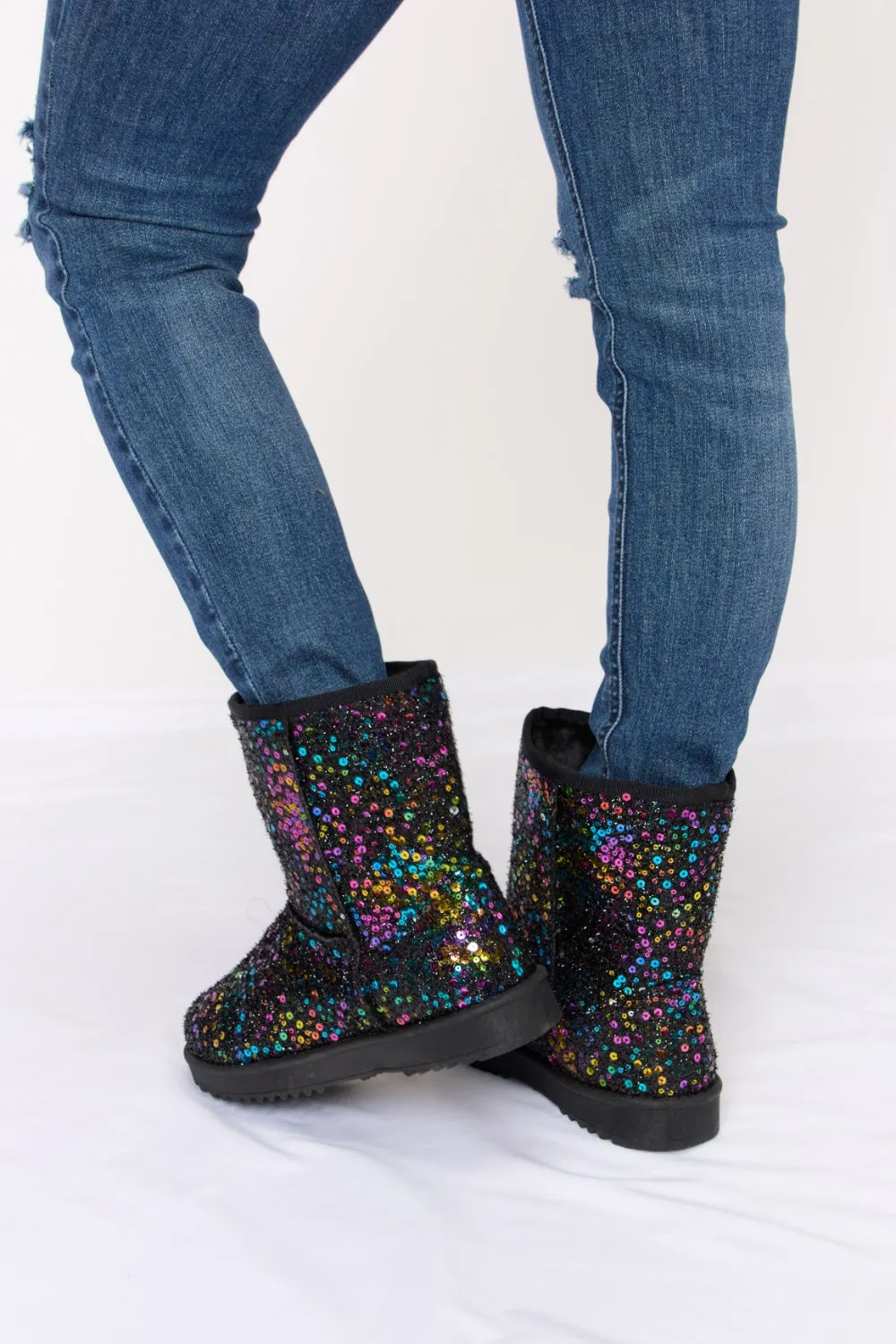 Cadence Sequin Thermal Flat Booties - Black Multi