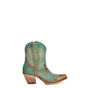 Corral Womens Embroidery J Toe Zipper Mint Cowhide 8in Ankle Boots