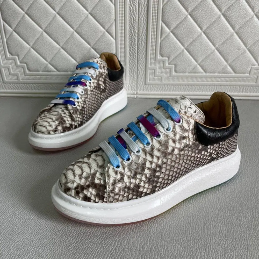 Crocodile Shoes Python Leather Fashion White Shoes Womens Height Increase Sneakers Casual Shoes Female Travel Footwear