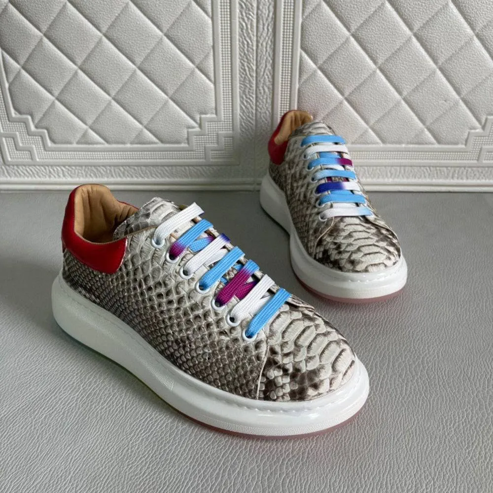 Crocodile Shoes Python Leather Fashion White Shoes Womens Height Increase Sneakers Casual Shoes Female Travel Footwear