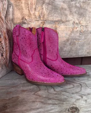 Dingo Women's Fuchsia Rhinestone Cowgirl Ankle Booties DI577-PNK