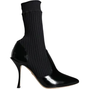 Dolce & Gabbana Black Stretch Stilettos Booties Socks Shoes