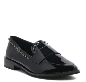 Emilia Black Shine Forever Stud Penny Loafers