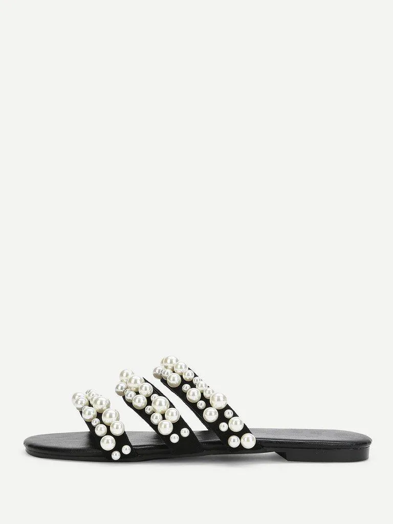 Faux Pearl Decorated Flat Sandals