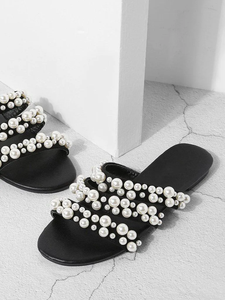 Faux Pearl Decorated Flat Sandals