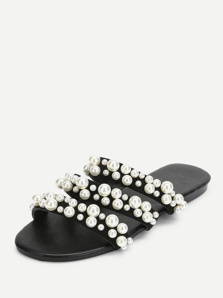 Faux Pearl Decorated Flat Sandals