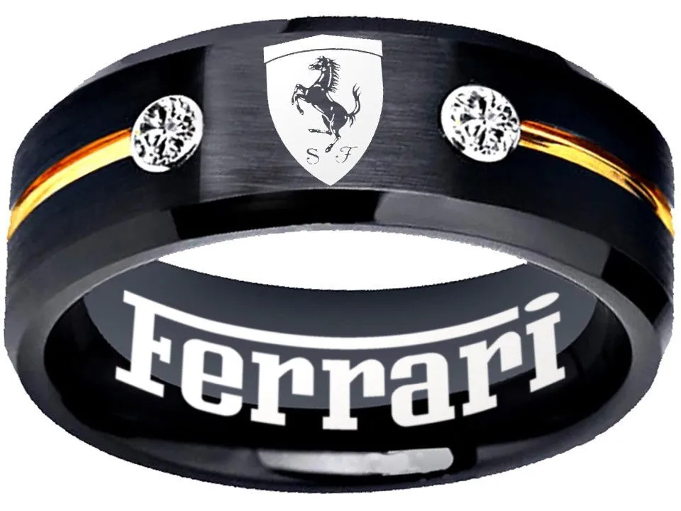 Ferrari Ring Ferrari Logo Ring Black and Gold CZ Stone Wedding Band #ferrari #spider