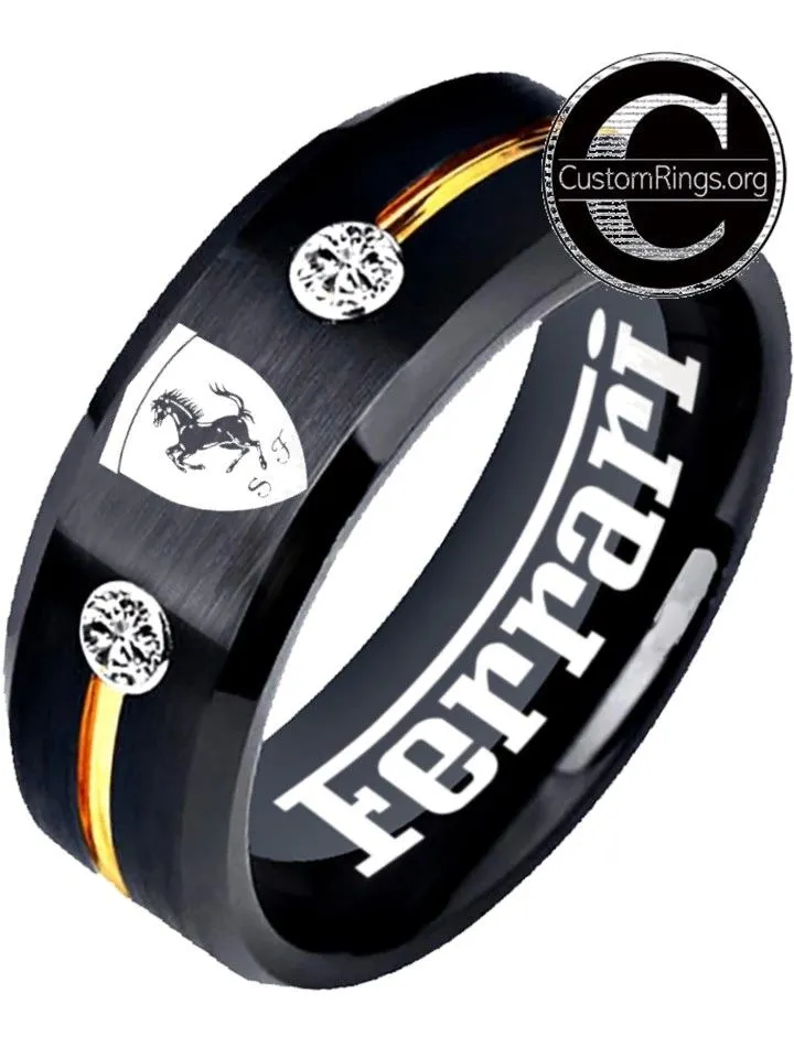 Ferrari Ring Ferrari Logo Ring Black and Gold CZ Stone Wedding Band #ferrari #spider