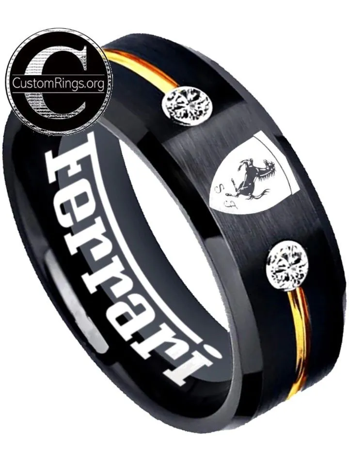 Ferrari Ring Ferrari Logo Ring Black and Gold CZ Stone Wedding Band #ferrari #spider