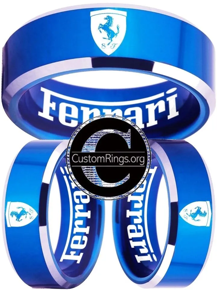 Ferrari Ring Ferrari Logo Ring Blue and Silver Wedding Band #ferrari #spider