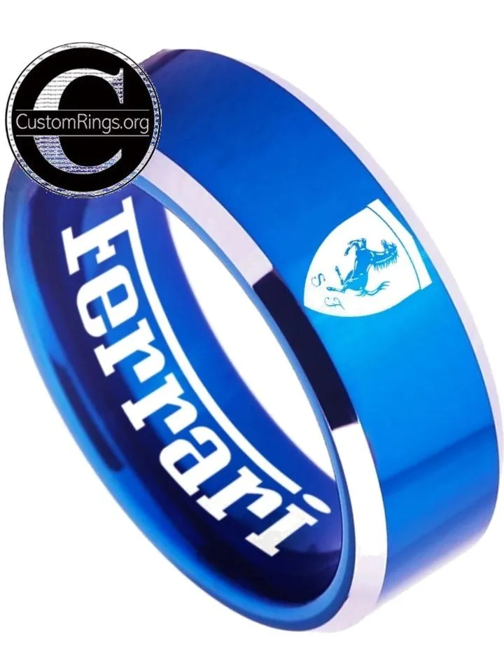 Ferrari Ring Ferrari Logo Ring Blue and Silver Wedding Band #ferrari #spider