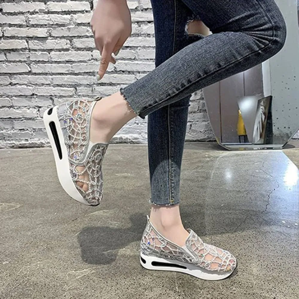 Floral Embroidery Breathable Sheer Mesh Sneakers 0009550