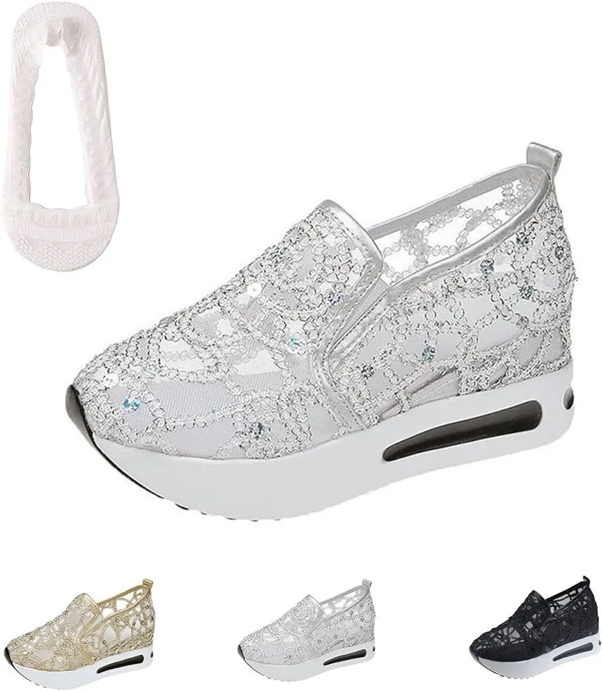 Floral Embroidery Breathable Sheer Mesh Sneakers 0009550