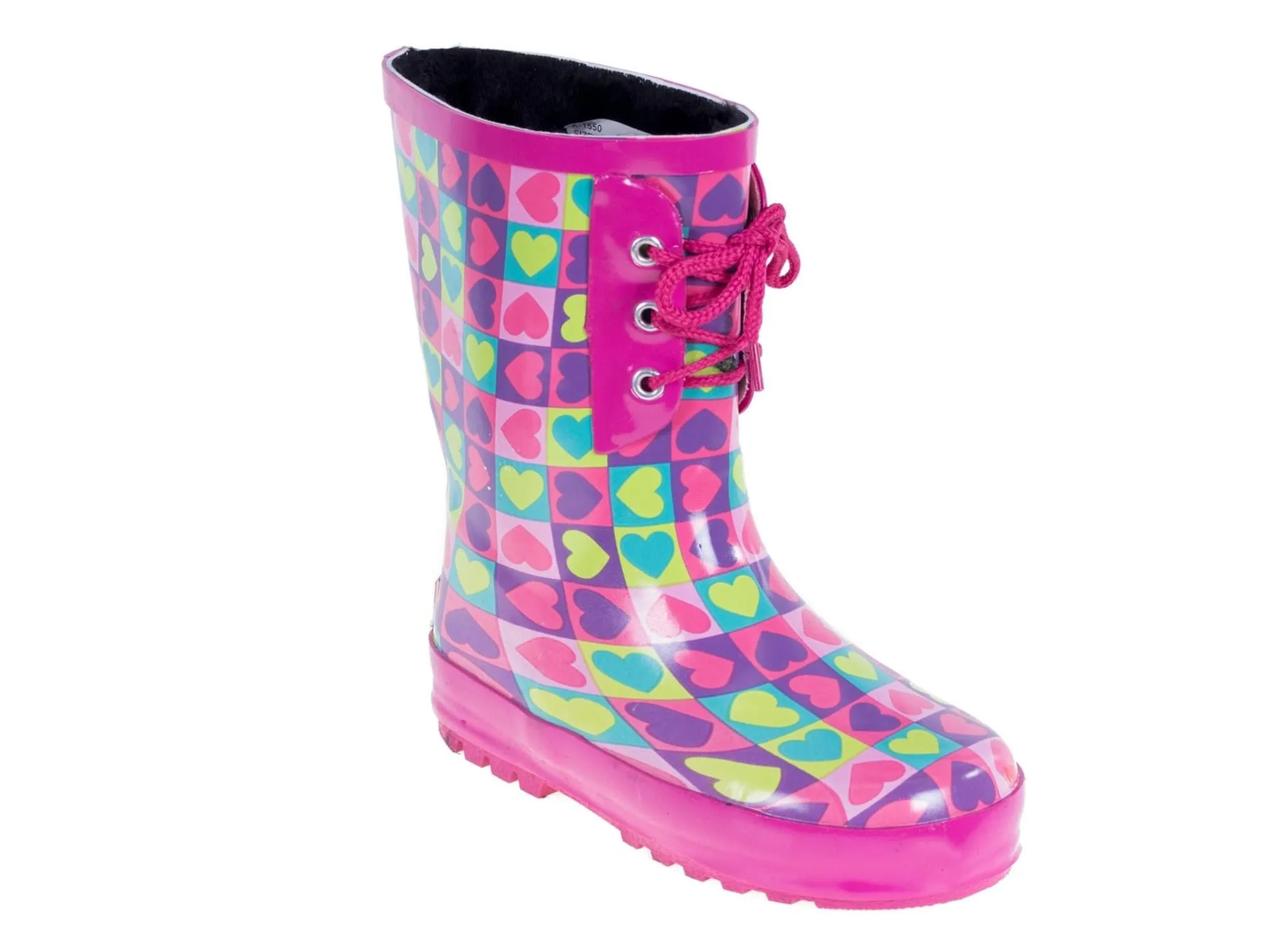 Forever Young Kid's Rubber Lace Up Heart Print Rainboots