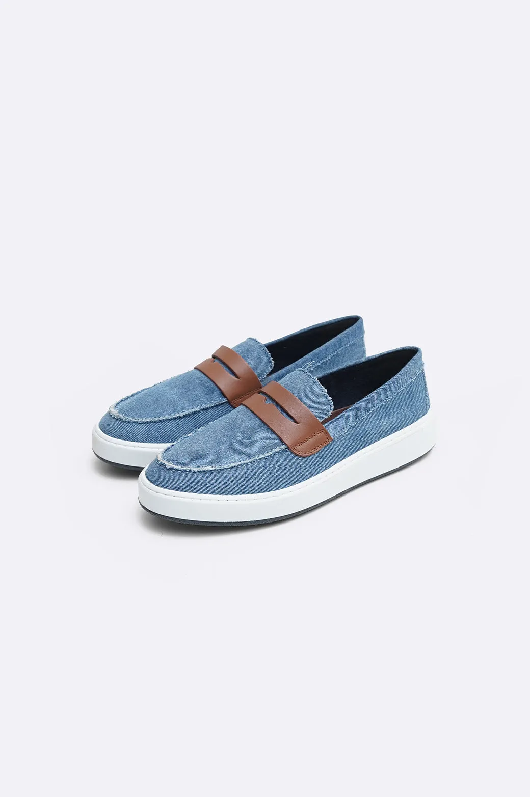 FRAYED DENIM LOAFERS