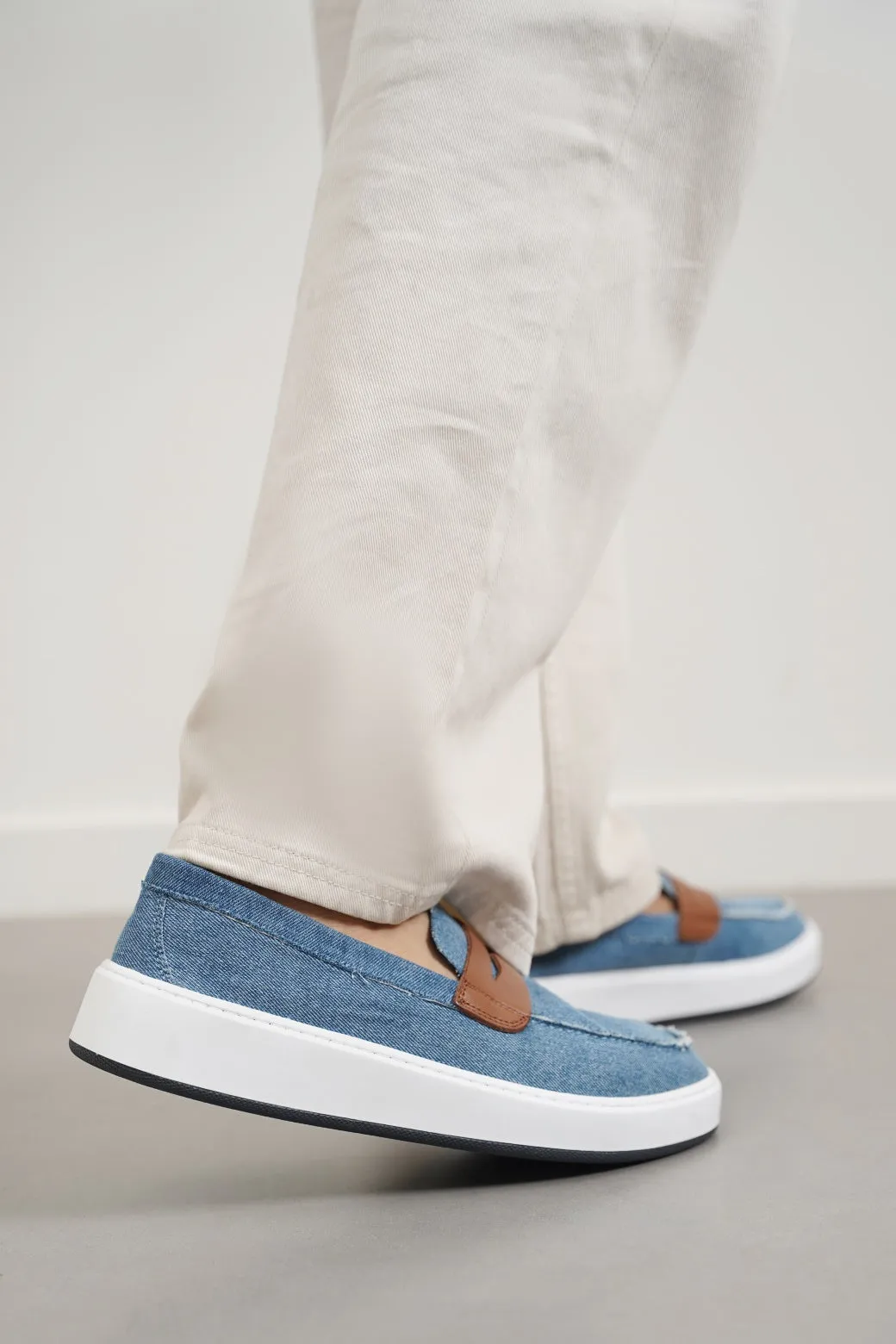 FRAYED DENIM LOAFERS