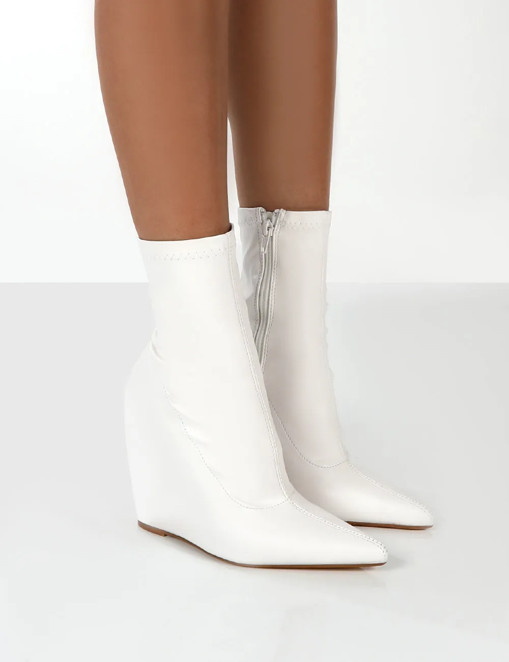 Getaway White PU Wedge Ankle Boots