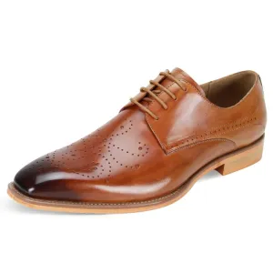 Giovanni Cognac Lace Up Men's Leather Dress Shoe Perforated Pattern