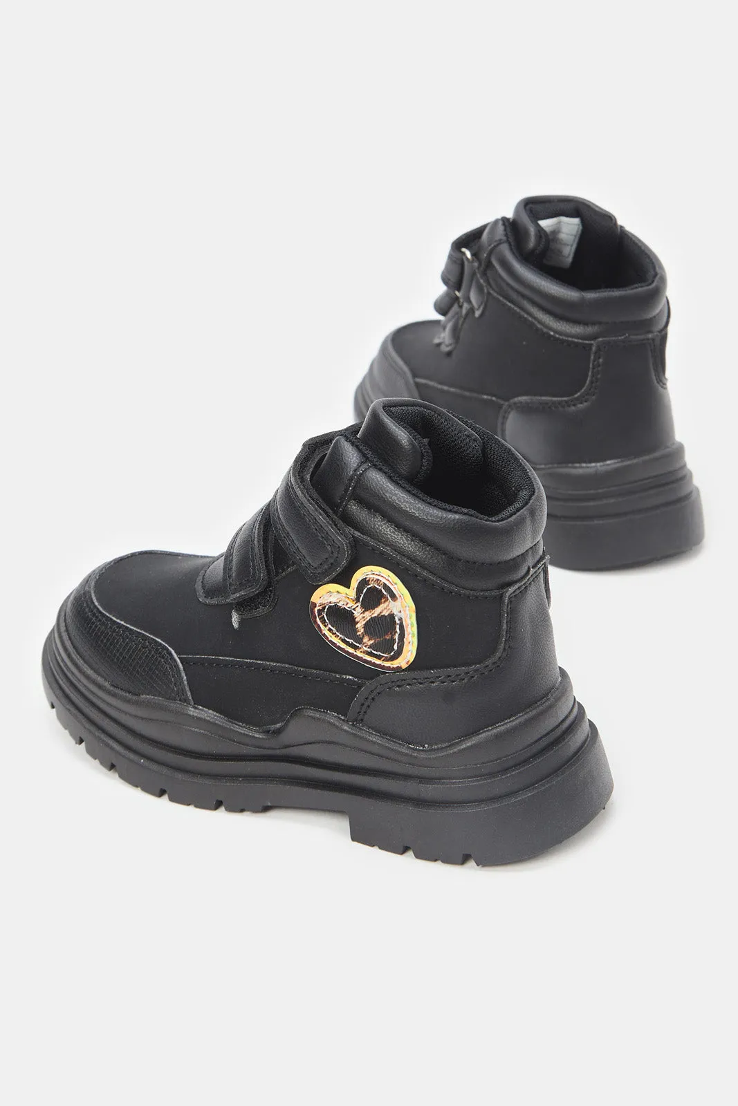 Girls Black Chunky High-Top Sneakers