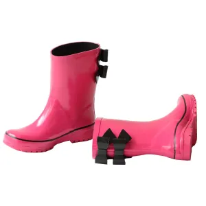 Girls Fuchsia Black Double Bow Rain Boots 5-10 Toddler